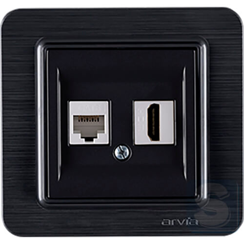 Розетка компьютерная RJ45 Cat6 + Розетка HDMI Arvia Electric Lavin Черный матовый (21 25 4007 255)